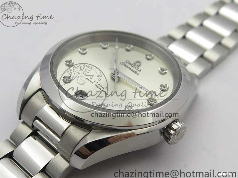 0321 SportInspired Aqua Terra 150M 34mm Ladies SS VSF 1:1 Best Edition Silver Dial Diamonds Markers on SS Bracelet A 7932